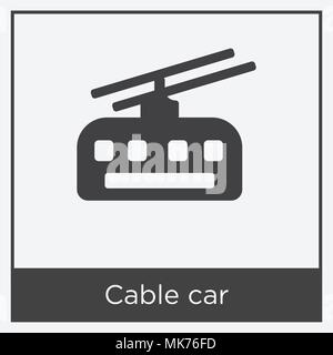 Cable car icona isolato su sfondo bianco con telaio grigio, simbolo e segno Illustrazione Vettoriale