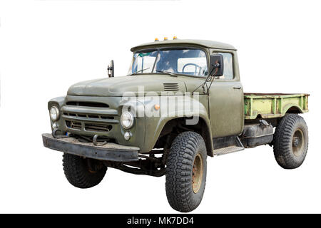 Vecchio vintage militare sovietica tramoggia carrello. Isolato su bianco Foto Stock