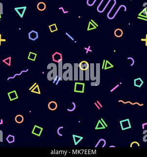 Memphis geometrico stile modello senza cuciture con elementi colorati Illustrazione Vettoriale