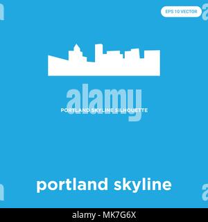 Lo skyline di Portland icona vettore isolato su sfondo blu, simbolo e segno Illustrazione Vettoriale