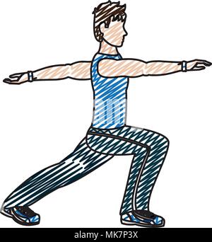 Doodle uomo fitness balzi in avanti ogni gamba esercizio Illustrazione Vettoriale