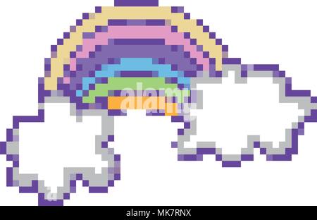 Nuvole di pixel con gioco rainbow meteo Illustrazione Vettoriale