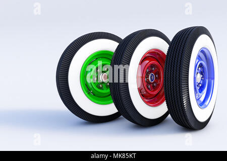 Tre ruote rétro. 3D render Foto Stock