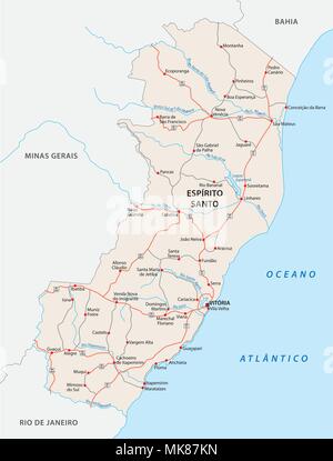 Road map del vettore di stato brasiliano Espirito Santo Illustrazione Vettoriale