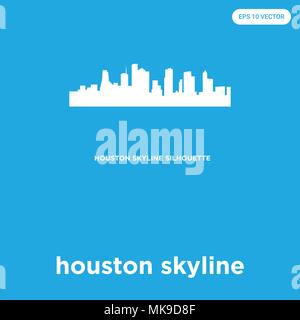 Houston skyline icona vettore isolato su sfondo blu, simbolo e segno Illustrazione Vettoriale