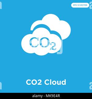 CO2 Cloud icona vettore isolato su sfondo blu, simbolo e segno Illustrazione Vettoriale