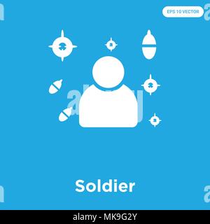 Soldato icona vettore isolato su sfondo blu, simbolo e segno Illustrazione Vettoriale