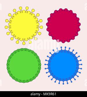 Set di 4 molto semplice cornici tonde in colori molto luminosi con completamente modificabile la larghezza del tratto e del colore di riempimento Illustrazione Vettoriale