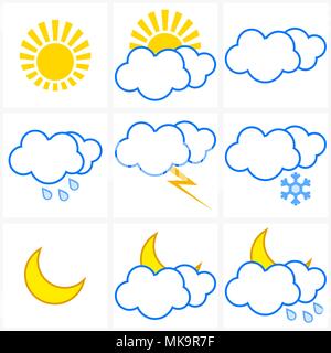 Set di colorate e luminose icone meteo per il vostro design Illustrazione Vettoriale
