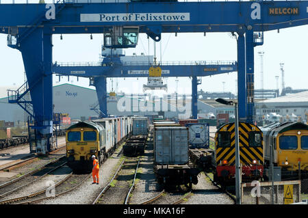 North Terminal ferroviario, porto di Felixstowe, Suffolk, Regno Unito. Foto Stock