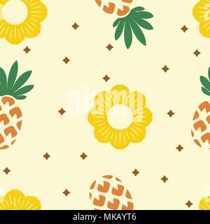 Vettore di ananas seamless pattern. ripetendo estate sfondo con intere Ananas e fette di ananas Illustrazione Vettoriale