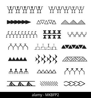 Vector nero inchiostro monocromatico disegnati a mano polinesiano autentico folk art simboli modelli corsa enata, foglie, denti di squalo, tonno, aniata, guscio di tartaruga Illustrazione Vettoriale