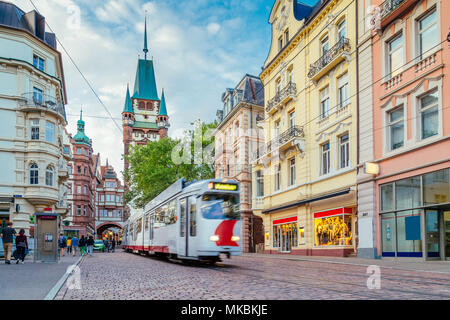 Historic town of Freiburg im Breisgau with famous Freiburg Minster cathedral in beautiful morning light, state of Baden-Wurttemberg, southwest Germany Foto Stock