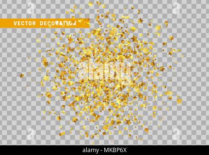 La caduta di shiny golden coriandoli isolato su sfondo trasparente. Luminose tinsel festosa di color oro. Illustrazione Vettoriale