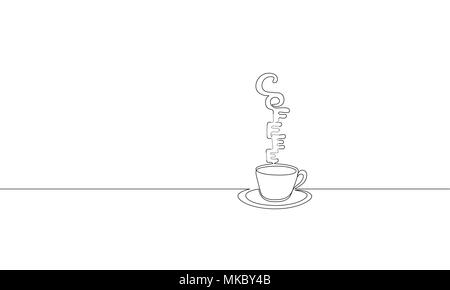 Singola linea continua art. Tazza da caffè tazza da tè mattino cafe bevanda calda silhouette concept design di uno schizzo schizzo illustrazione vettoriale Illustrazione Vettoriale