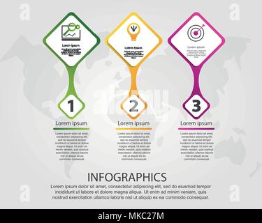 Timeline moderno vettore illustrazione 3D. Una infografica modello con tre elementi a rombo e numero. Progettate per il business, presentazioni, web design, Illustrazione Vettoriale