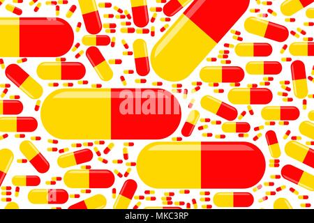 Abstract illustrazioni delle capsule, medicina o pillole, modello concettuale. Buona per la progettazione dello sfondo. Farmacia concettuale della salute. Vettore grafico. Illustrazione Vettoriale