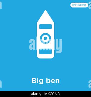 Big ben icona vettore isolato su sfondo blu, simbolo e segno Illustrazione Vettoriale