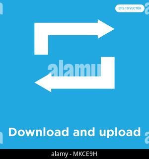 Download e upload icona vettore isolato su sfondo blu, simbolo e segno Illustrazione Vettoriale