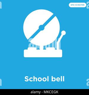 Campanello scuola icona vettore isolato su sfondo blu, simbolo e segno Illustrazione Vettoriale