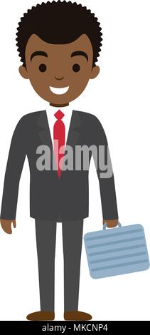 Illustrazione Vettoriale di afro american businessman carattere con case in stile appartamento. Afro American maschio lavoratore di ufficio. Illustrazione Vettoriale
