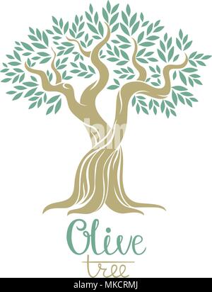 Albero di olivo illustrazione vettoriale. Olio d'oliva. Vector ulivo per etichette, pack. Illustrazione Vettoriale