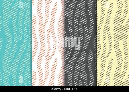 Vettore senza giunture schemi impostati con zebra/tiger stripes. Ripetizione di tessili di pelo di animali sfondi. Strisce di mezzitoni infinite sfondi. Animali astratto Illustrazione Vettoriale