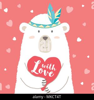 Illustrazione Vettoriale di Cartoon carino sostenere tenendo il cuore e scritto a mano le frasi per san valentino card, cartelloni, t-shirt stampe, biglietti d'auguri. Valent Illustrazione Vettoriale