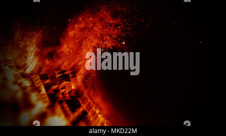 Abstract 3d illuminato Mesh distorta sfera . Insegna al neon . La tecnologia avveniristica elemento HUD . Elegante astratta sfera distrutta . Grande visualiza dati Foto Stock