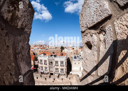 La città vecchia con Hotel Imperial nella parte anteriore della torre di Davide, Gerusalemme, Israele, Asia Foto Stock