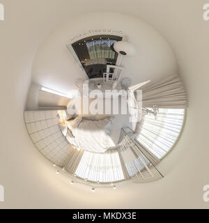 3d'Illustrazione 360 gradi panorama camera da letto di interior design Foto Stock