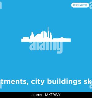 Gli appartamenti e gli edifici della città skyline icona vettore isolato su sfondo blu, simbolo e segno Illustrazione Vettoriale