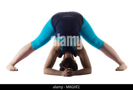 Donna fare yoga Foto Stock