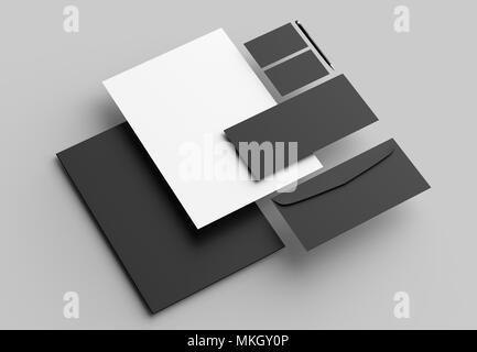 Corporate identity stationery mock up isolato su sfondo grigio. 3D illustra Foto Stock