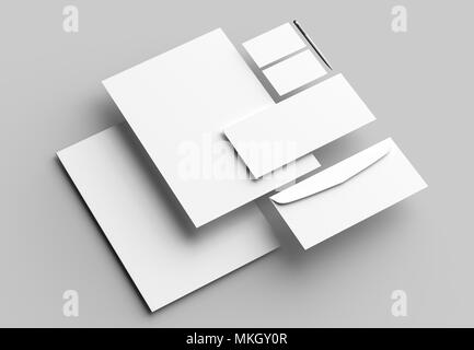 Corporate identity stationery mock up isolato su sfondo grigio. 3D illustra Foto Stock