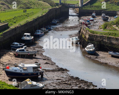 Seaton Sluice, Northumberland - man-made Harbour e il paesaggio della costa dal XVII secolo le opere di Sir Ralph Delaval per consentire il trasporto marittimo di carbone, s Foto Stock