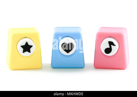 Cuore stella della musica simbolo sul blu, giallo, rosa blocco con sfondo bianco Foto Stock