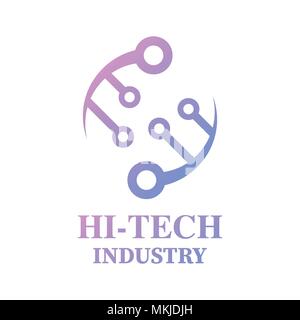 Logo hi-tech. Logo della tecnologia, computer e dati relativi business, hi-tech e innovative. Appartamento di design di stile Illustrazione Vettoriale