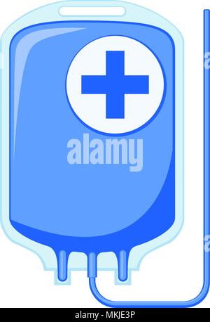 Coloratissimo cartoon IV medicina sacca isolata su sfondo bianco. In tema di assistenza sanitaria illustrazione vettoriale per icona, adesivo, segno, patch, badge certificato Illustrazione Vettoriale