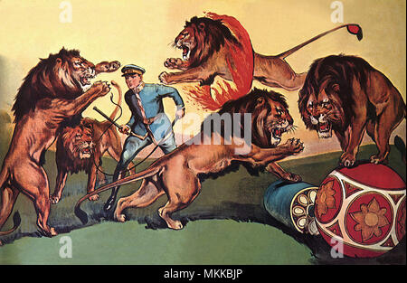 Circus Lions in azione Foto Stock