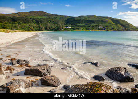 Guscio bianco spiaggia di sabbia della baia di Calgary, Isle of Mull, Argyll and Bute, Scotland, Regno Unito Foto Stock