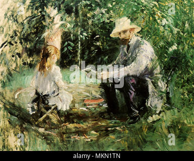 Eugène Manet e sua figlia in giardino Foto Stock