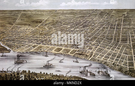 Vista panoramica della città di Memphis, Tennessee 1870 Foto Stock