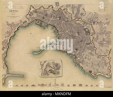Mappa di Genova, Italia 1836 Foto Stock