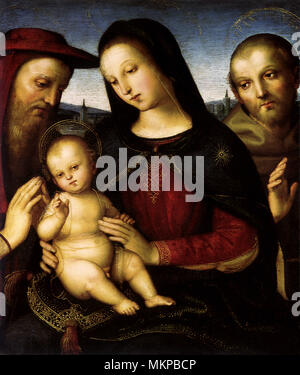 Madonna con Gesù Bambino benedicente e santi Foto Stock