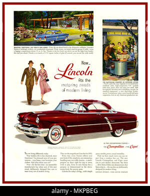 1952 American Lincoln Automobile annuncio pubblicitario per il lusso cosmopolita e modelli di Capri Ford Motor Company USA Foto Stock