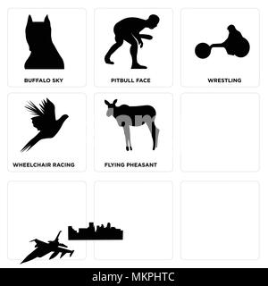 Set di 9 semplici icone modificabile come gratis Cielo di Nashville, Fort Worth alci femmina, Edimburgo battenti fagiano, sedia a rotelle racing, wrestling, pitbull f Illustrazione Vettoriale