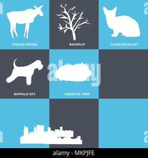 Set di 9 semplici icone modificabile come cavia, miniatura schnauzer, charleston sky, sphynx cat, mesquite tree, buffalo backflip, femmina alci, può Illustrazione Vettoriale