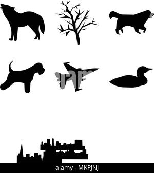 Set di 9 semplici icone modificabile come charleston sky, loon, f16, miniatura schnauzer, Fort Worth Bovaro del Bernese, mesquite tree, Pittsburgh howl Illustrazione Vettoriale