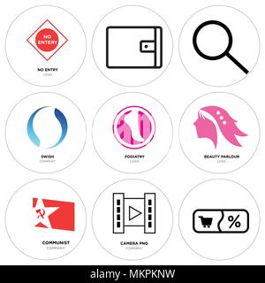 Set di 9 semplici icone modificabile come Shopping, fotocamera, comunista, salone di bellezza, podologia, alla moda, ricerca Wallet, nessuna voce, può essere utilizzato per il mobile, Illustrazione Vettoriale